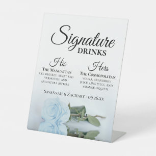 Signature Drinks Elegant Dusty Blue Rose Hochzeit Sockelschild