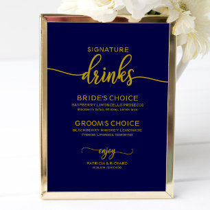 Signature Drinks Elegant Gold Marine Blaues Zeiche Poster