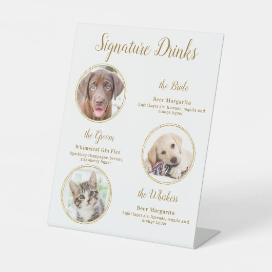 Signature Drinks Elegant Gold Pet Hochzeit 3 Fotos Sockelschild (Vorderseite)