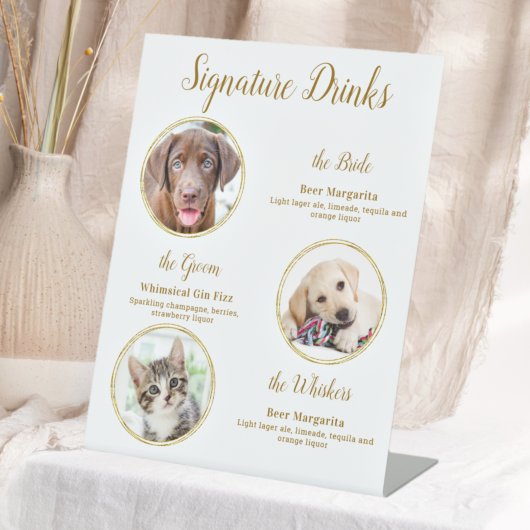 Signature Drinks Elegant Gold Pet Hochzeit 3 Fotos Sockelschild