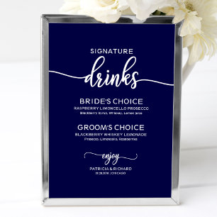 Signature Drinks Elegant Navy Blue Wedding Signatu Poster