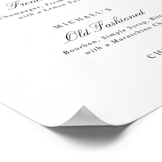 Signature Drinks Elegant Simple Wedding Bar Sign Poster (Ecke)