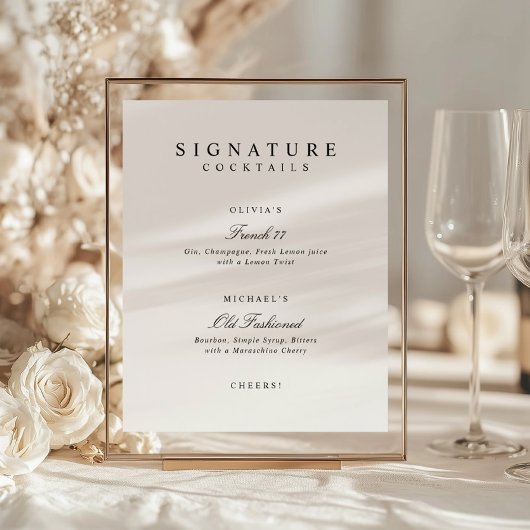 Signature Drinks Elegant Simple Wedding Bar Sign Poster
