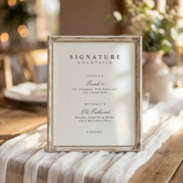 Signature Drinks Elegant Simple Wedding Bar Sign Poster