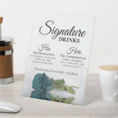 Signature Drinks Elegante Aquamarine Rose Hochzeit Sockelschild (In SItu)