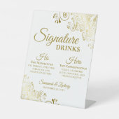 Signature Drinks Elegante Gold & White Wedding Bar Sockelschild (Vorderseite)