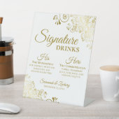 Signature Drinks Elegante Gold & White Wedding Bar Sockelschild (In SItu)