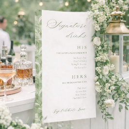 Signature-Drinks Elegante Grüne Salbei-Hochzeitsba Banner