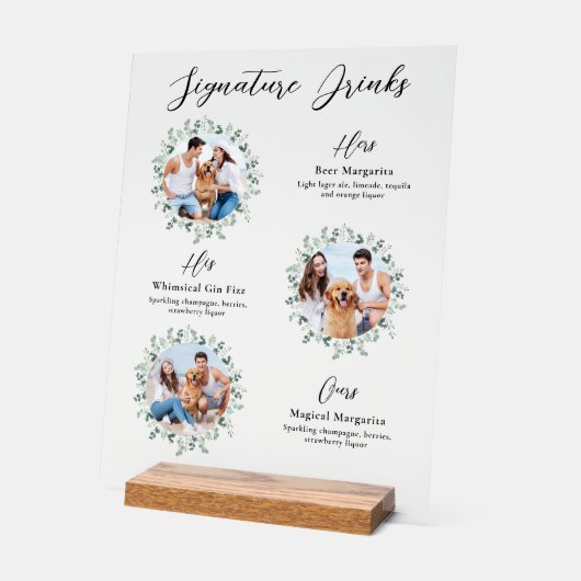 Signature Drinks Elegante Haustiere Hochzeit 3 Fot Acrylschild (Winkel)