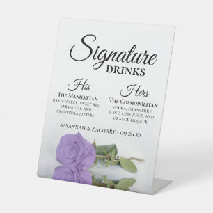 Signature Drinks Elegante Lavendel Rose Hochzeit Sockelschild