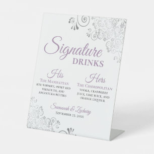Signature Drinks Elegante Lavendel & Silver Weddin Sockelschild