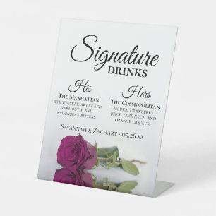 Signature Drinks Elegante Magenta Rose Hochzeit Sockelschild
