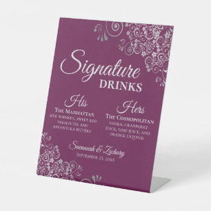 Signature Drinks Elegante Magenta & Silver Wedding Sockelschild
