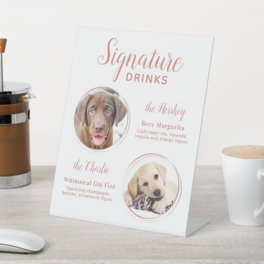 Signature Drinks Elegante Rose Gold Haustier Hochz Sockelschild (In SItu)