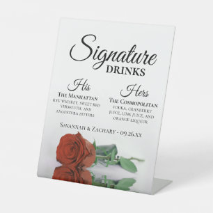 Signature Drinks Elegante Rost Orange Rose Hochzei Sockelschild