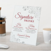 Signature Drinks Elegante Rot & Silber Hochzeit Sockelschild (In SItu)