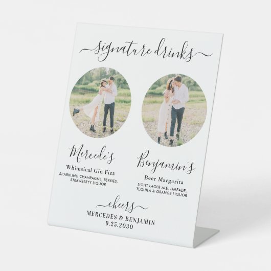 Signature Drinks Elegantes Foto Hochzeit Bar Sockelschild (Vorderseite)