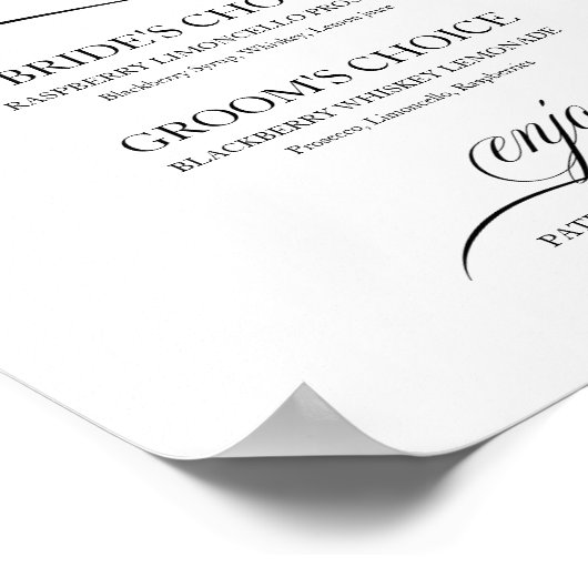 Signature Drinks Elegantes Schwarzes Skript Poster (Ecke)