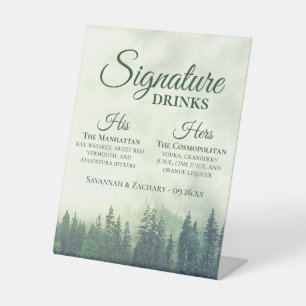 Signature Drinks Foggy Green Pine Trees Hochzeit Sockelschild