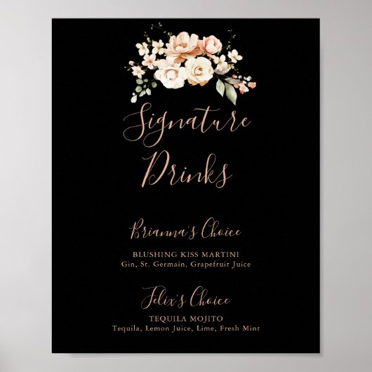 Signature-Drinks für schwarze formale Royal Floral Poster (Vorne)