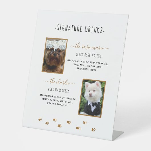 Signature Drinks Gold Pet Hochzeit Foto Sockelschild (Vorderseite)