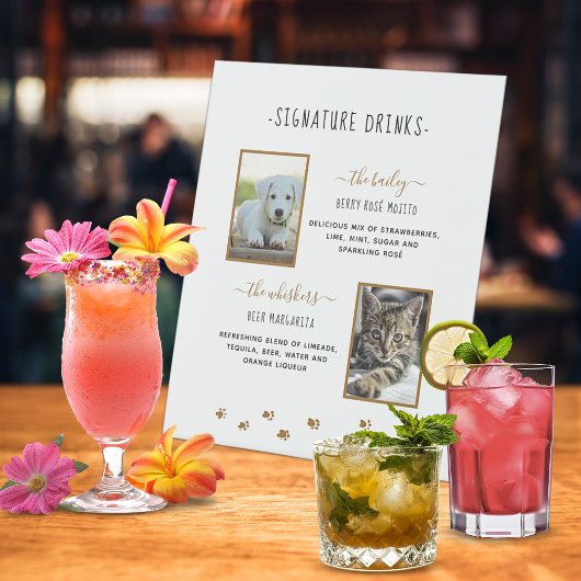 Signature Drinks Gold Pet Hochzeit Fotos Sockelschild