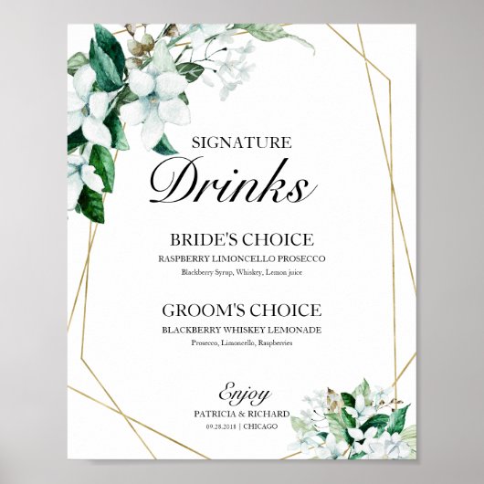 Signature Drinks Greenery Geometric Floral Elegant Poster (Vorne)