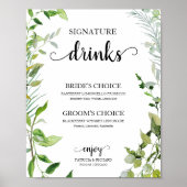 Signature Drinks Greenery Wasserfarbe Elegant Poster (Vorne)