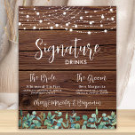 Signature Drinks Grüne String Lights Hochzeit Poster<br><div class="desc">Getränke mit Unterschrift ! Moderner und dennoch rustikaler Eukalyptus und Saitenleuchten aus rustikalem Holz mit eleganter Kalligraphie. Dieses charakteristische Bar mit zwei Cocktails, der Bride und dem Groom, personalisiert mit den erlesenen Getränken. Passen Sie dieses elegante Hochzeitszeichen mit Ihren Namen und Signaturgetränken an! COPYRIGHT © 2020 Judy Burrows, Black Dog...</div>