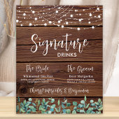 Signature Drinks Grüne String Lights Hochzeit Poster