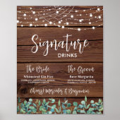 Signature Drinks Grüne String Lights Hochzeit Poster (Vorne)