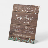 Signature Drinks Grüne String Lights Hochzeit Sockelschild (Vorderseite)