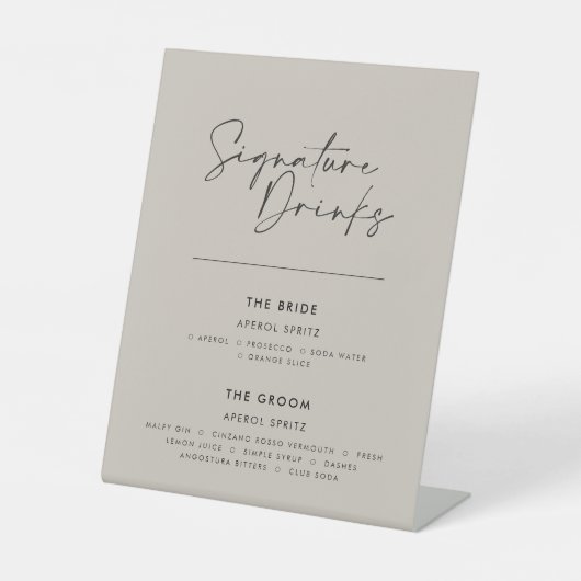 Signature Drinks Hochzeit modern minimalgrau Sockelschild (Vorderseite)