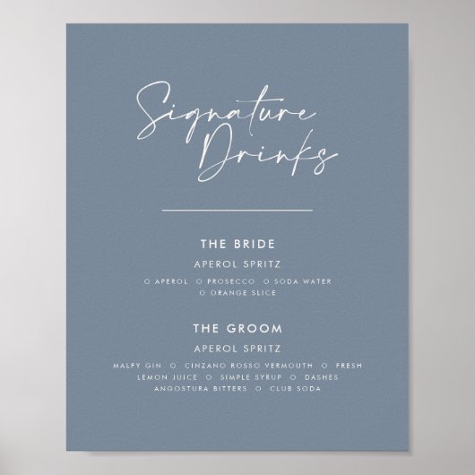 Signature Drinks Hochzeit moderne minimale staubig Poster (Vorne)