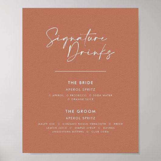 Signature Drinks Hochzeit moderne minimale Terrako Poster (Vorne)