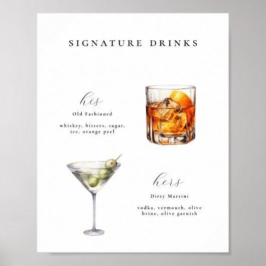 Signature Drinks Hochzeitcocktail Poster (Vorne)
