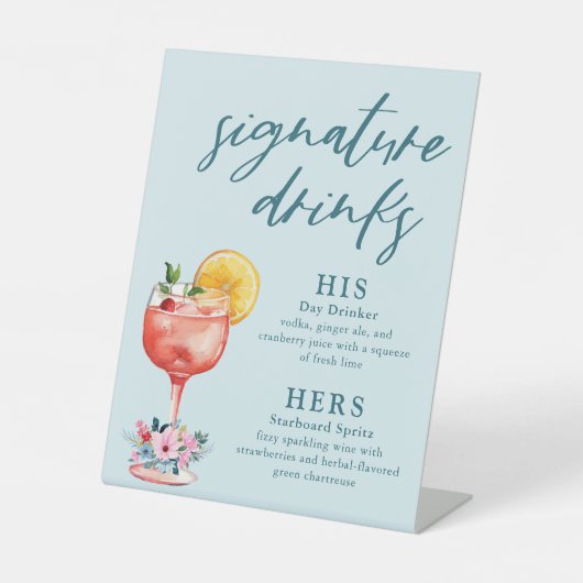 Signature Drinks Hochzeitcocktail Sockelschild (Vorderseite)