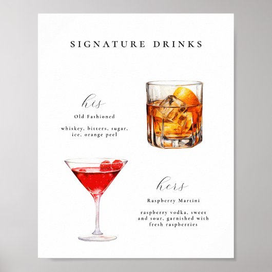Signature Drinks Hochzeitcocktails Poster (Vorne)