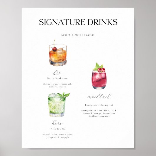 Signature Drinks Hochzeitcocktails Poster (Vorne)