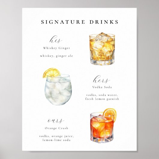 Signature Drinks Hochzeitcocktails Poster (Vorne)