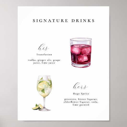 Signature Drinks Hochzeitcocktails Poster (Vorne)