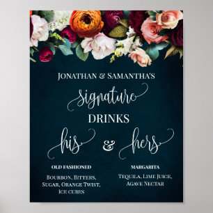 Signature Drinks Hochzeiten Wein Blume Marine Zeic Poster