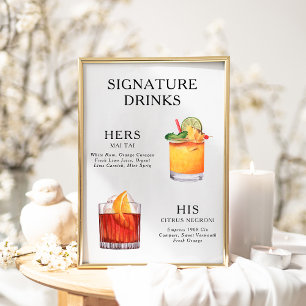 Signature-Drinks Hochzeits-Cocktail-Menü Poster