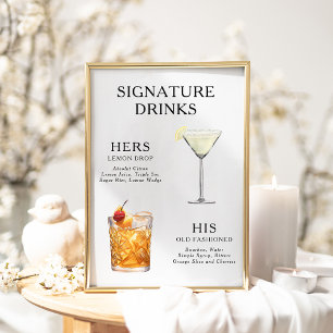 Signature-Drinks Hochzeits-Cocktail-Menü Poster