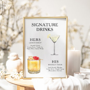 Signature-Drinks Hochzeits-Cocktail-Menü Poster