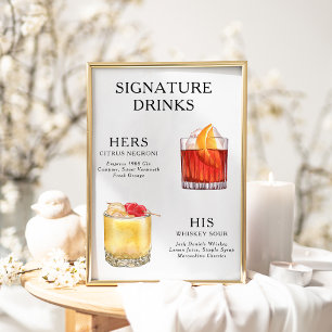 Signature-Drinks Hochzeits-Cocktail-Menü Poster