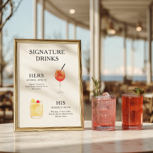 Signature-Drinks Hochzeits-Cocktail-Menü-Poster Poster