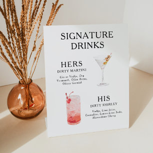 Signature-Drinks Hochzeits-Cocktail-Menü Poster Sockelschild