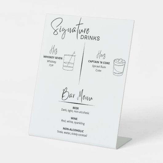 Signature Drinks Hochzeitsempfang Bar Menu Signatu Sockelschild (Vorderseite)