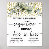 Signature Drinks Hochzeitsempfang Eukalyptus Gold Poster (Vorne)